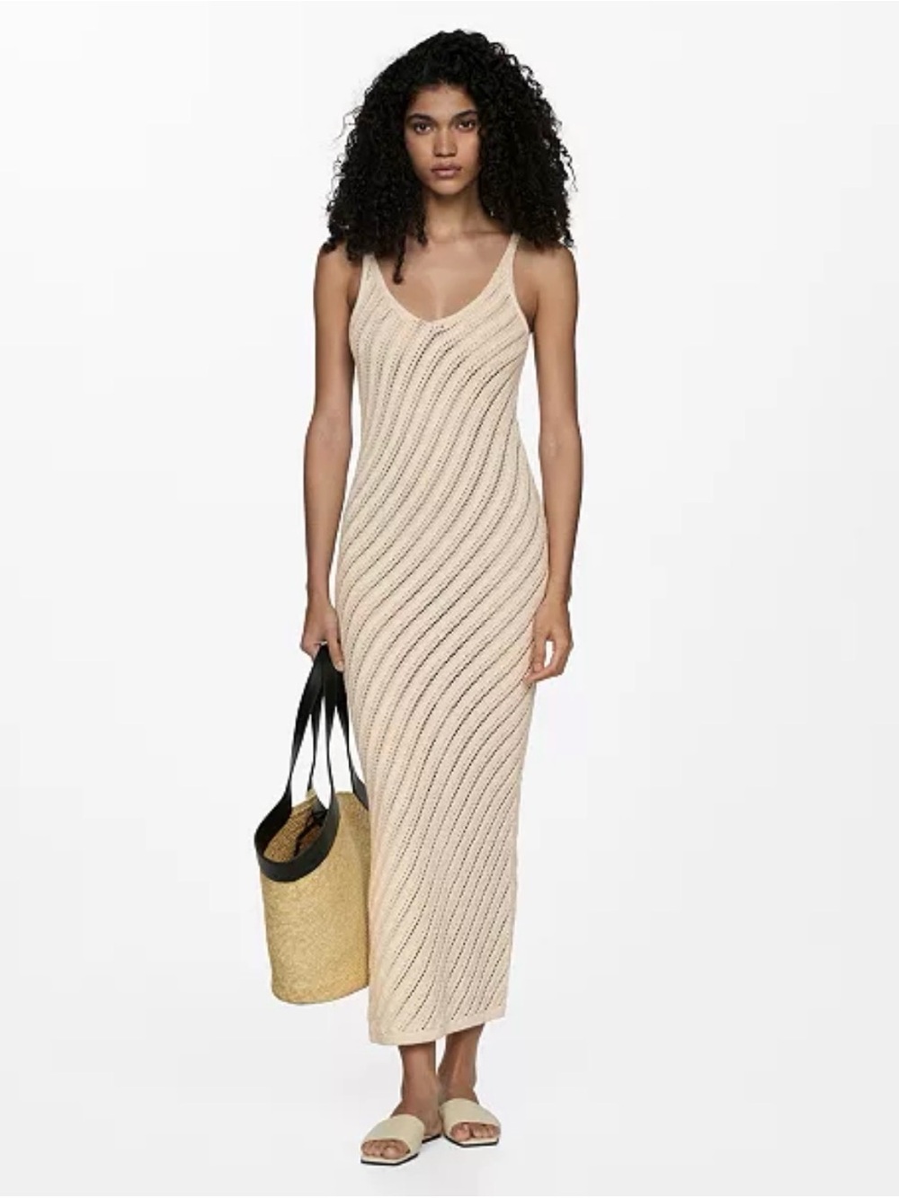 Mango Sleeveless Knit Maxi Dress in Light Beige